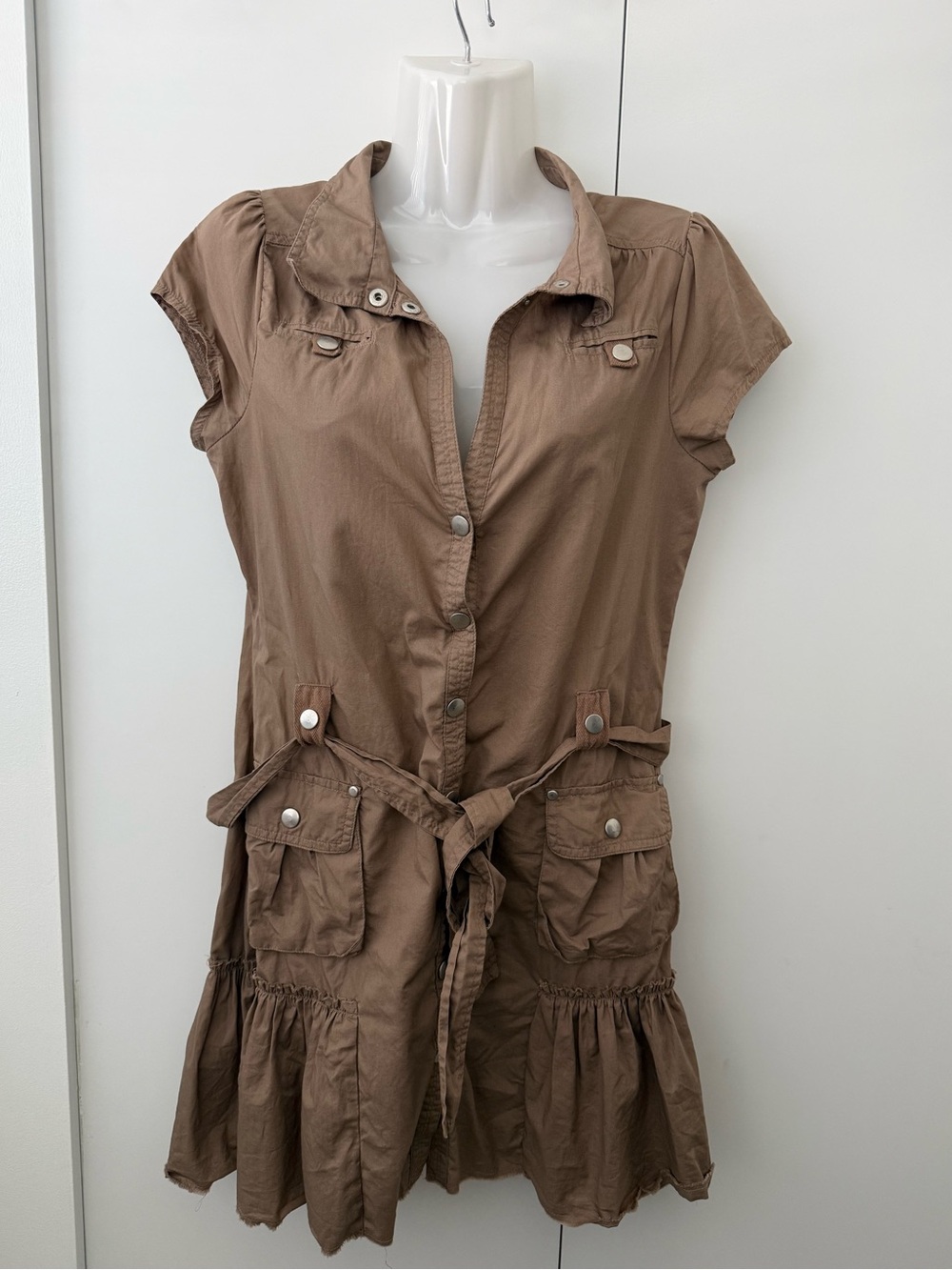 Cute Brown Button Up Cotton Seduction Dress Size Small